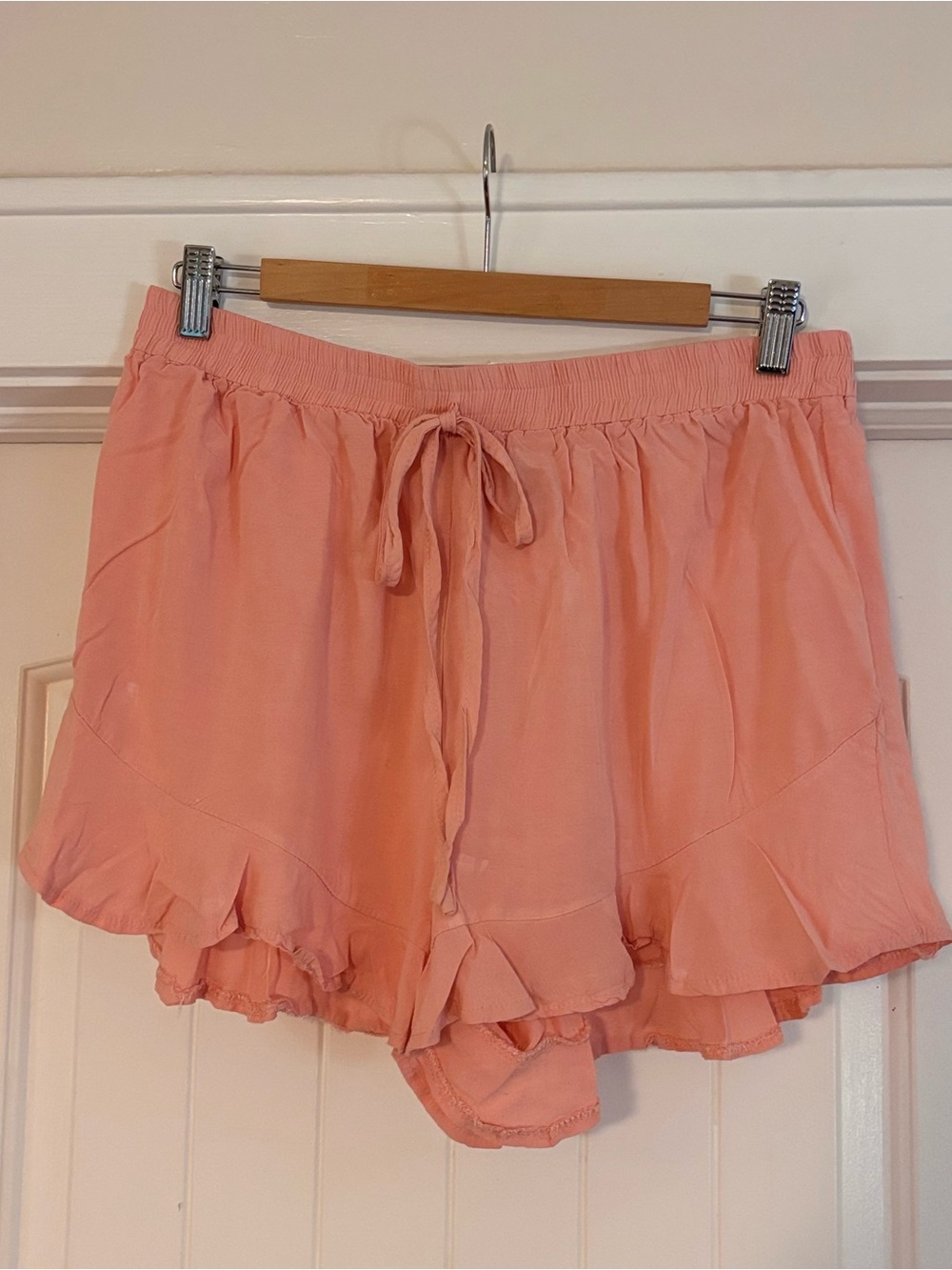 Zaful Coral Elastic Waist Ruffle Drawstring Shorts SZ XL